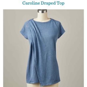 Sundance NWT Caroline drape top. 100% linen. Short sleeve shirt. Light blue. S